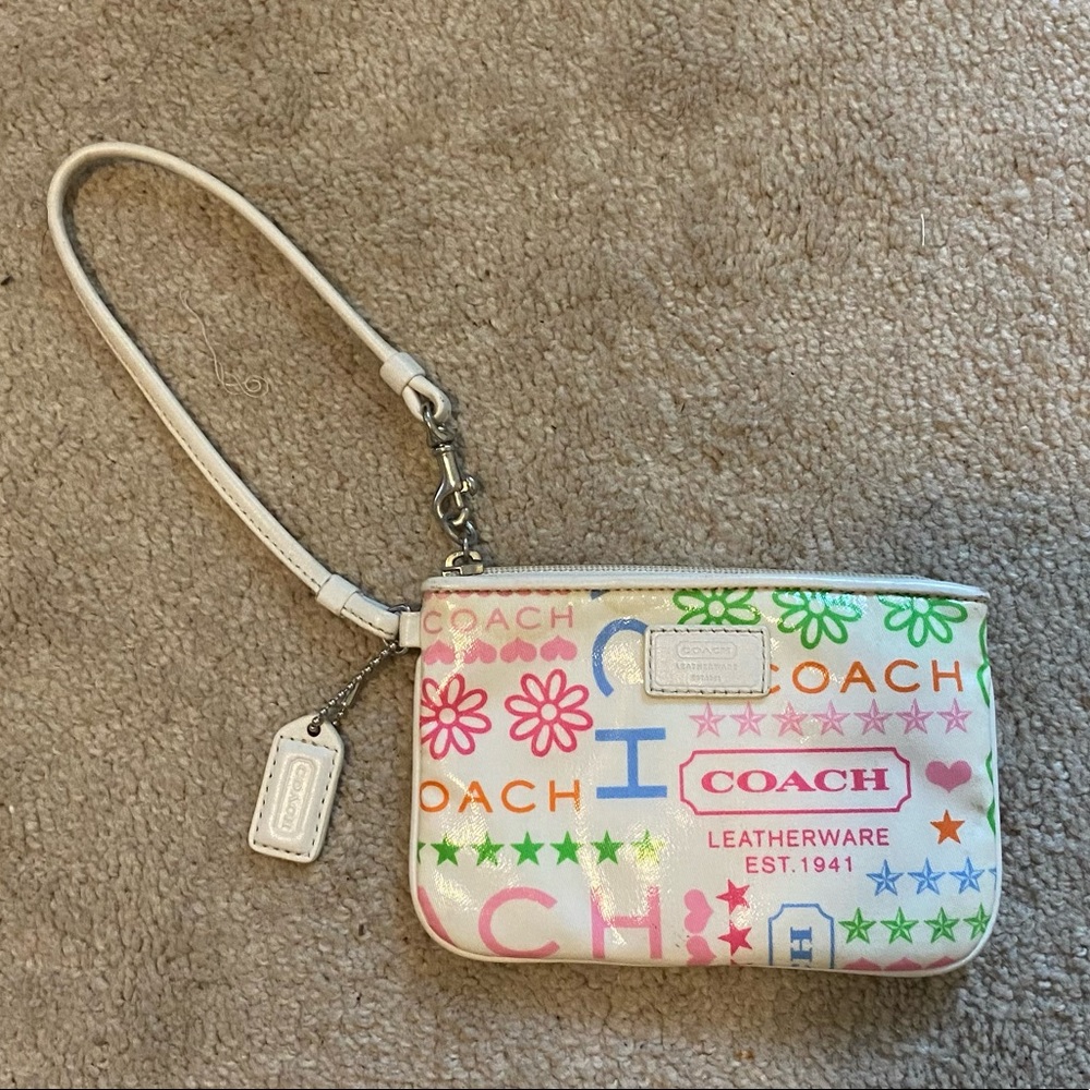 Coach white and rainbow wristlet